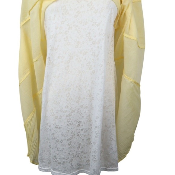 Lagenlook Yellow Pleated Sun Dress with White Floral Lace Slip Liner Set M/L - Picture 8 of 10